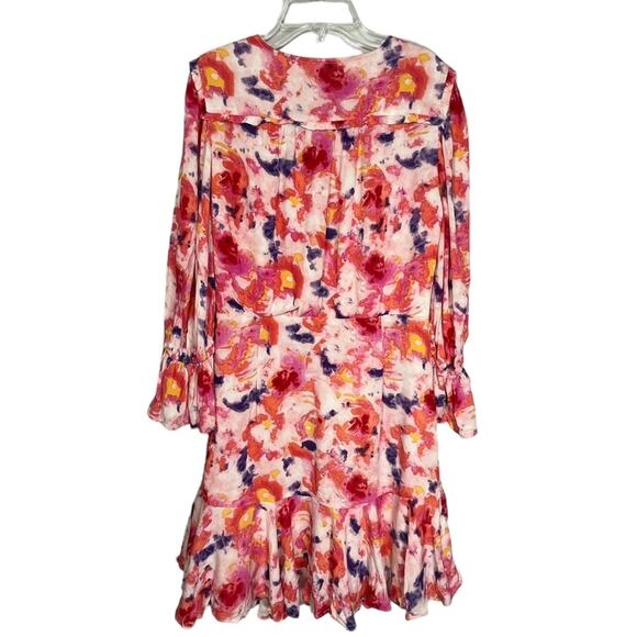 Betsey Johnson Dress Sunset Floral Wrap Pink Purple Ruffle Nwt $99 Sz 4 - Picture 9 of 15